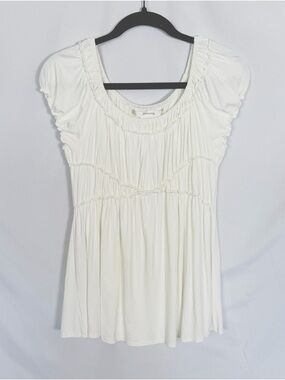 Studio M Ivory Smocked Empire Waist Peasant Top Medium Cottagecore Blouse